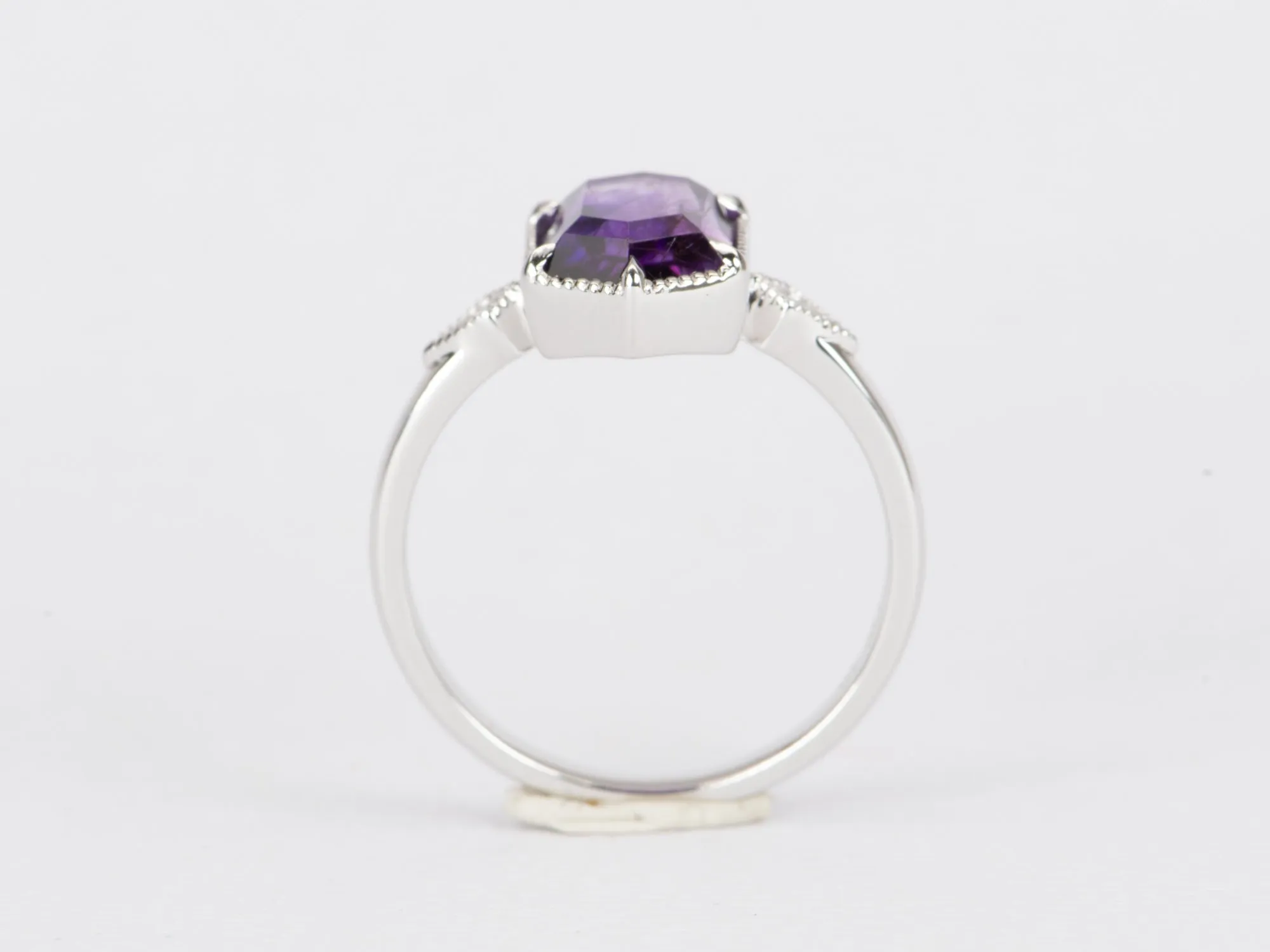 2.55ct Super 7 Hexagon Amethyst with Diamond Accent Engagement Ring 14K White Gold R6452