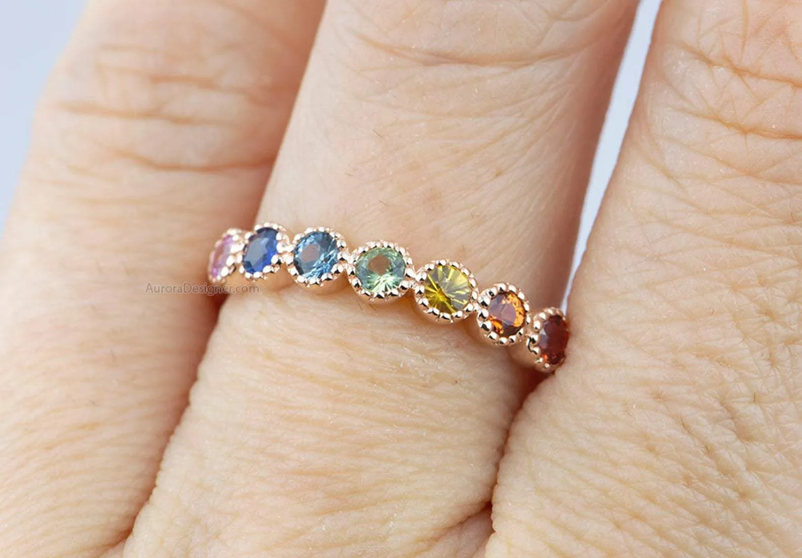 2.5mm Rainbow Sapphire Band 14k Rose Gold AD1545-2