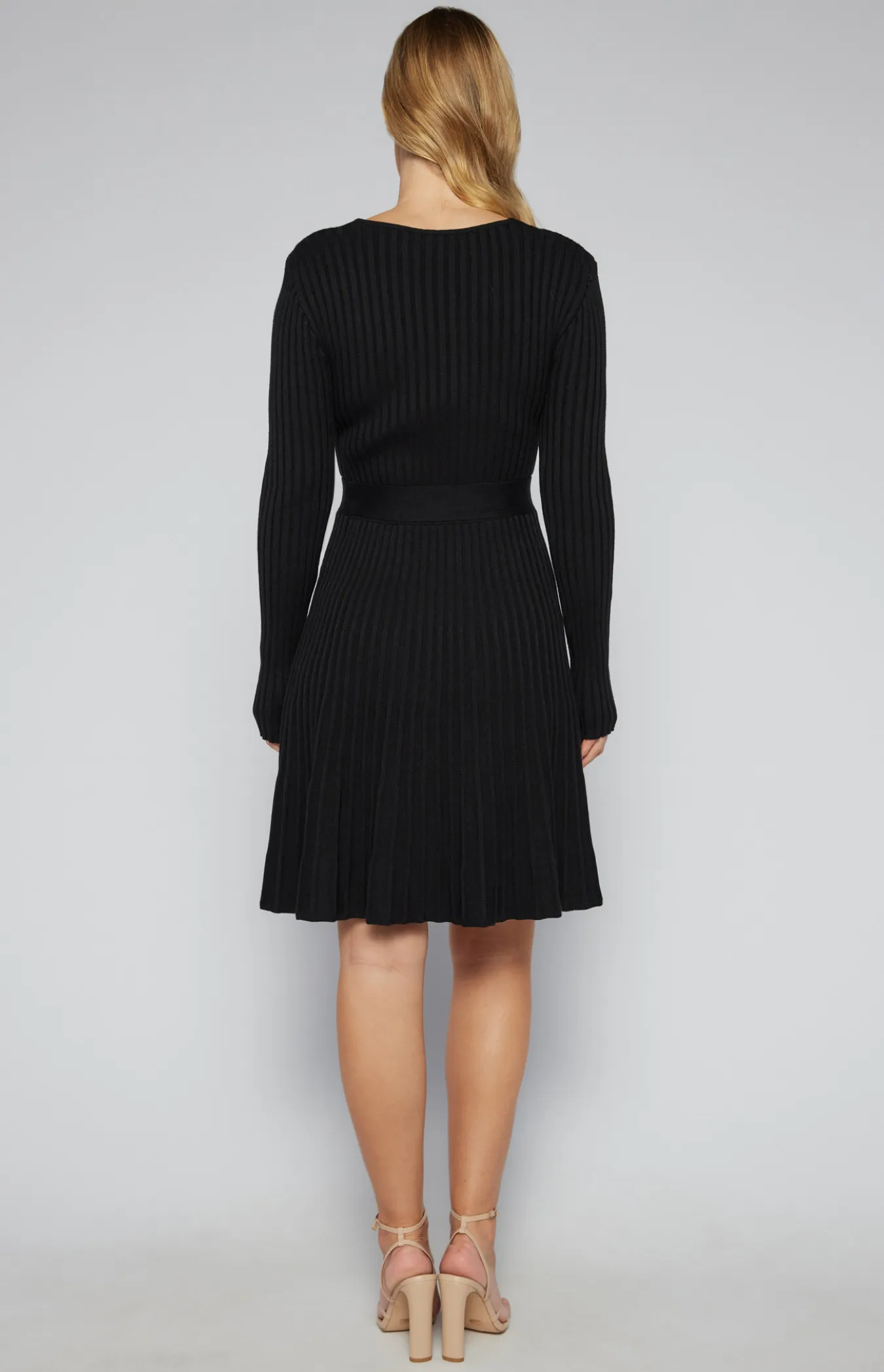 A-Line Rib Knit Dress with Belt (SKN696) 