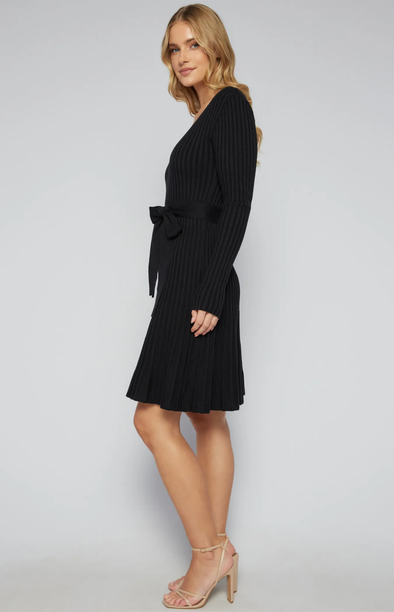 A-Line Rib Knit Dress with Belt (SKN696) 