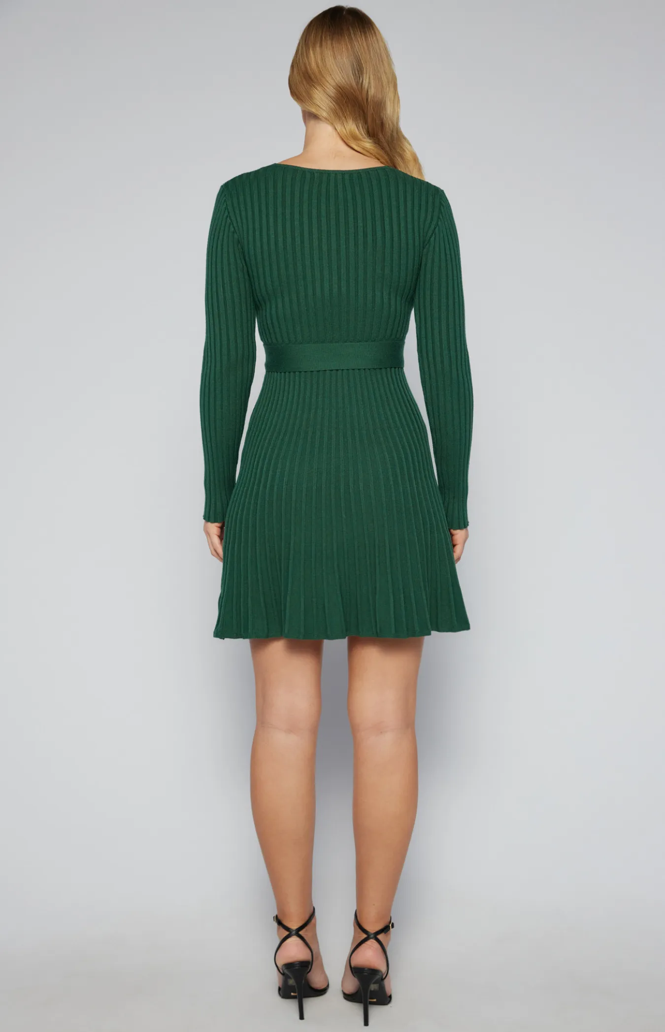 A-Line Rib Knit Dress with Belt (SKN696) 