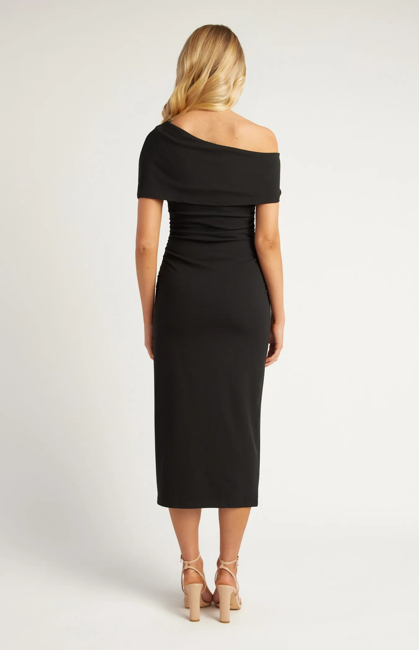 Asymmetric Bow Neckline Detail Midi Dress (SDR1671A)