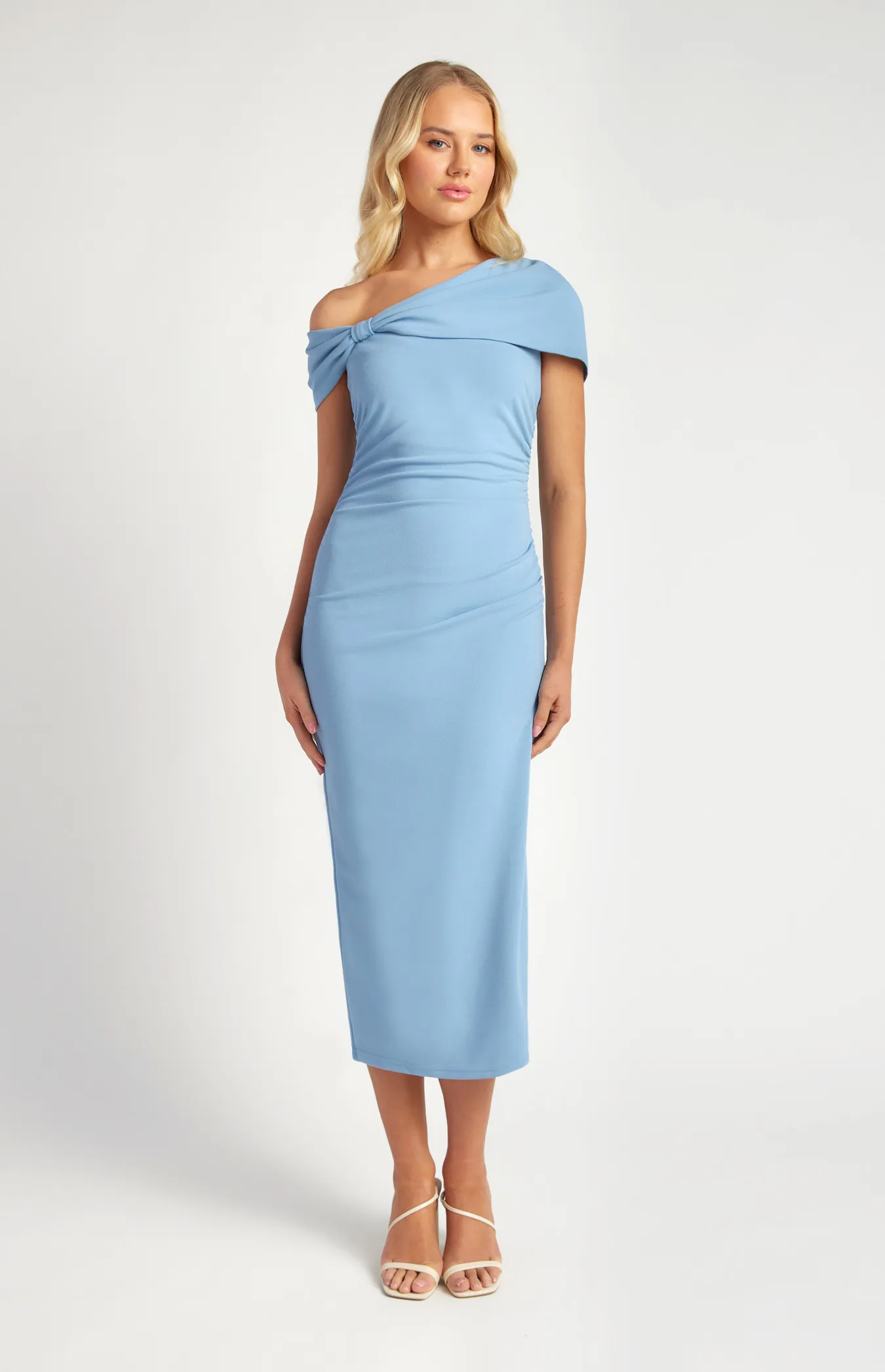 Asymmetric Bow Neckline Detail Midi Dress (SDR1671A)