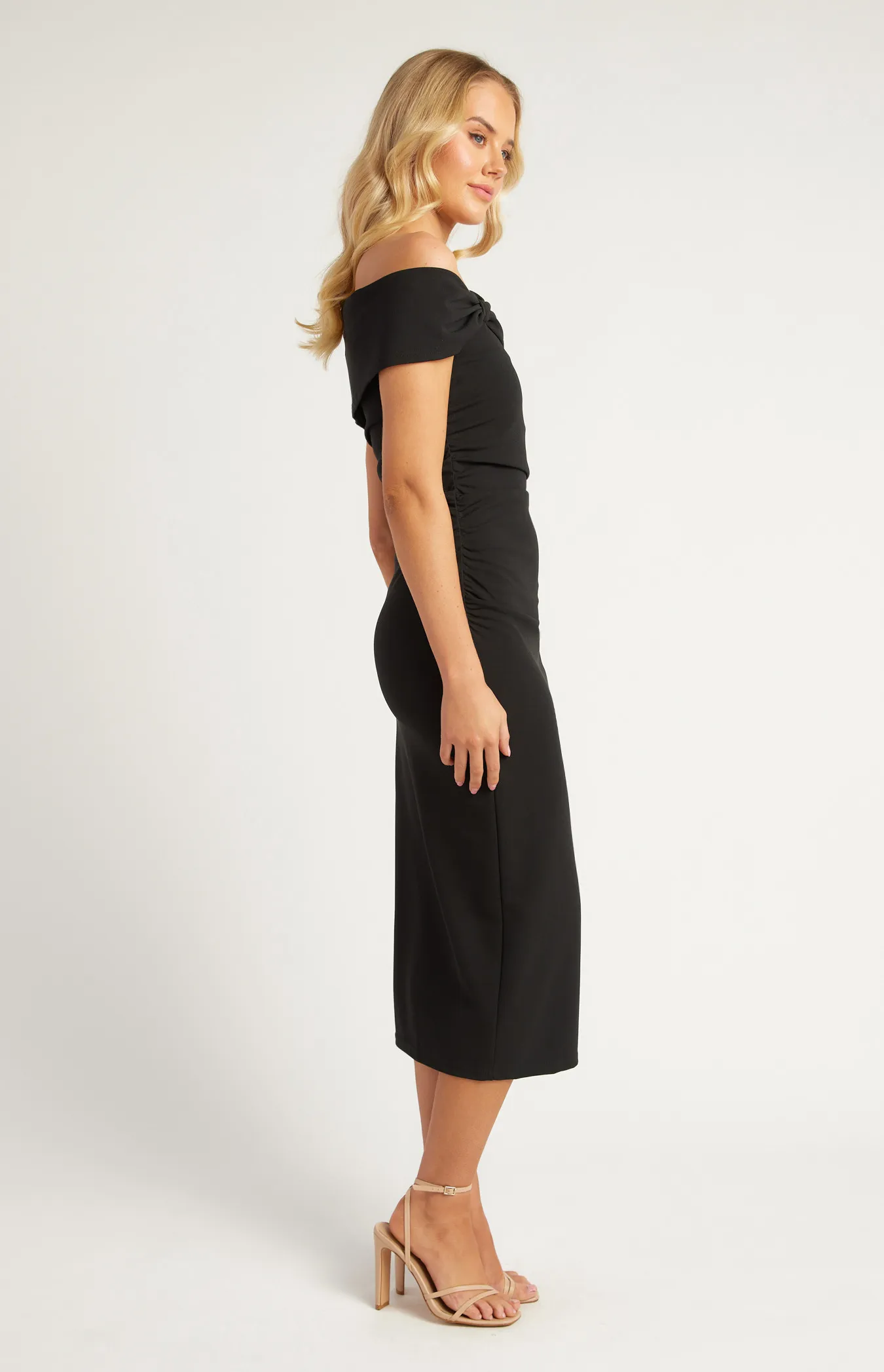 Asymmetric Bow Neckline Detail Midi Dress (SDR1671A)