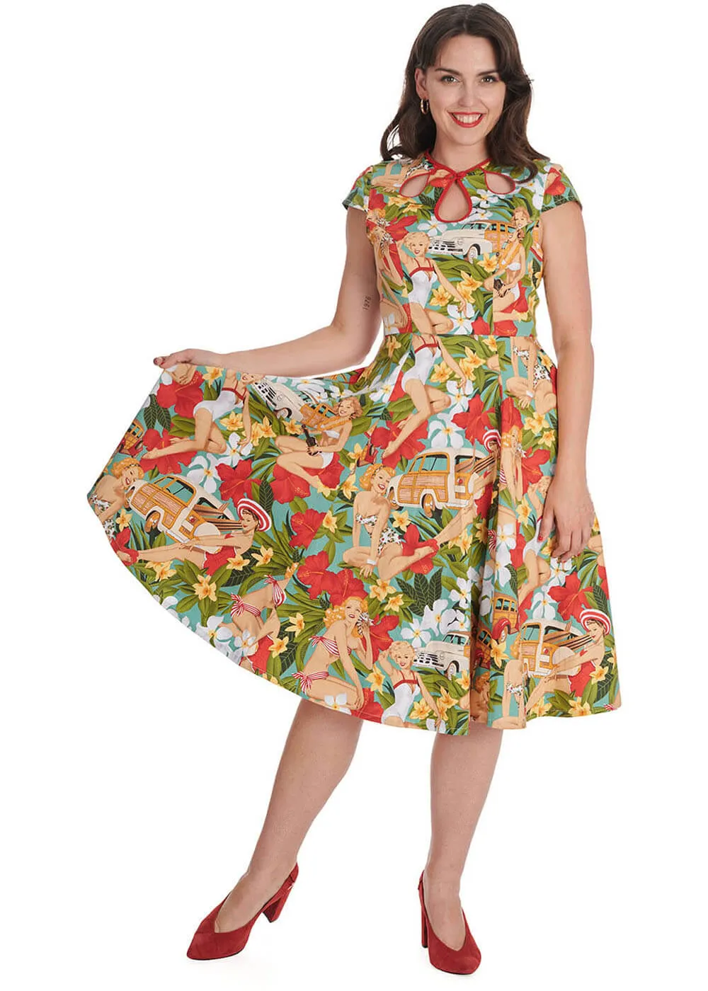 Banned Tropic Dreamer Pin-Up 50's Swing Dress Blue