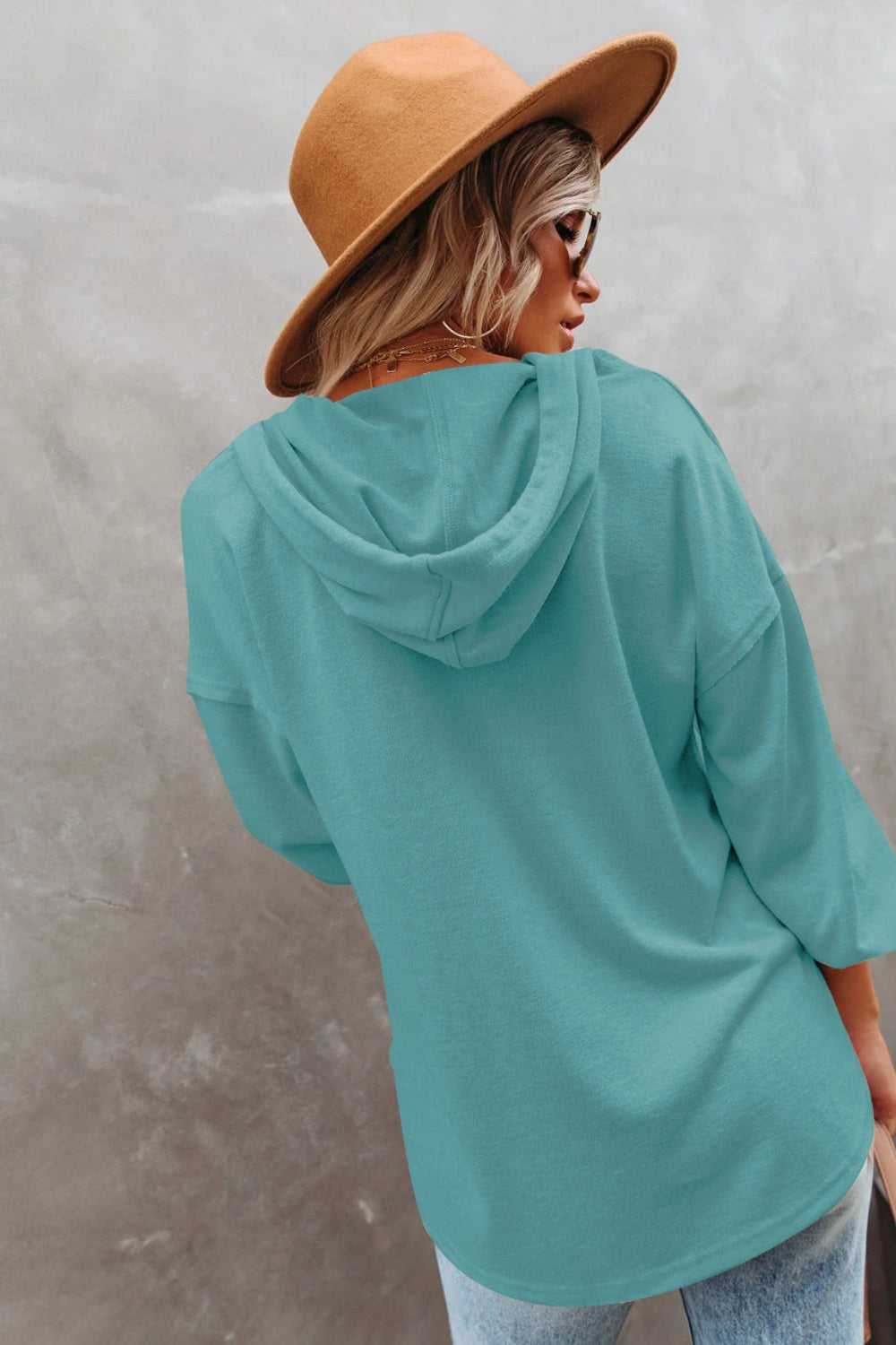 Buttoned Drop Shoulder Hoodie