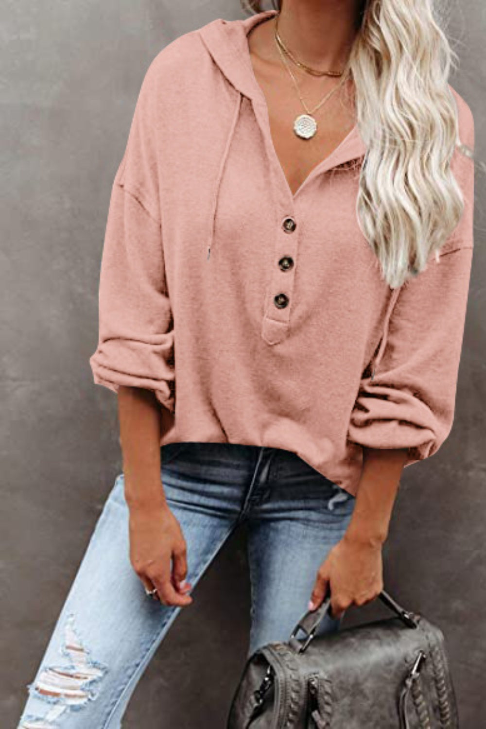 Buttoned Drop Shoulder Hoodie