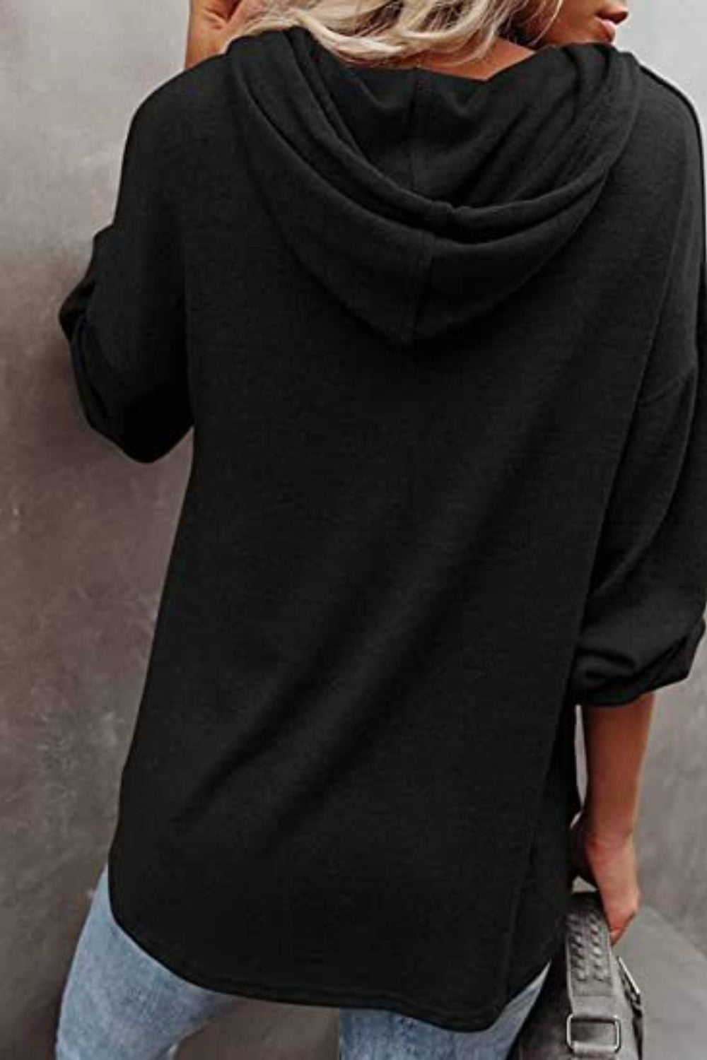 Buttoned Drop Shoulder Hoodie