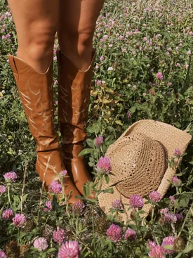 Camel Knee High Cowgirl Boots