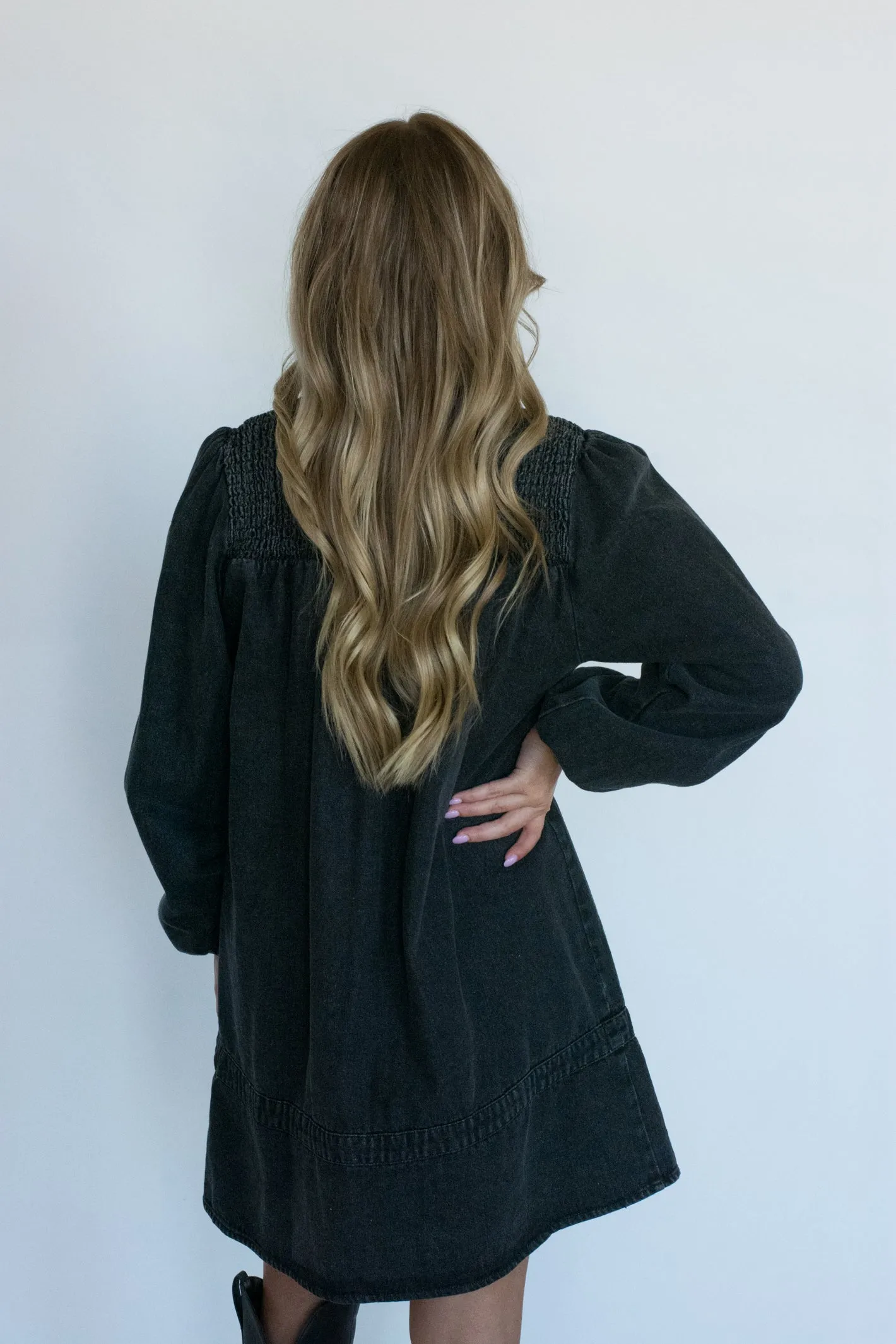 Can We be Friends Washed Black Denim Dress