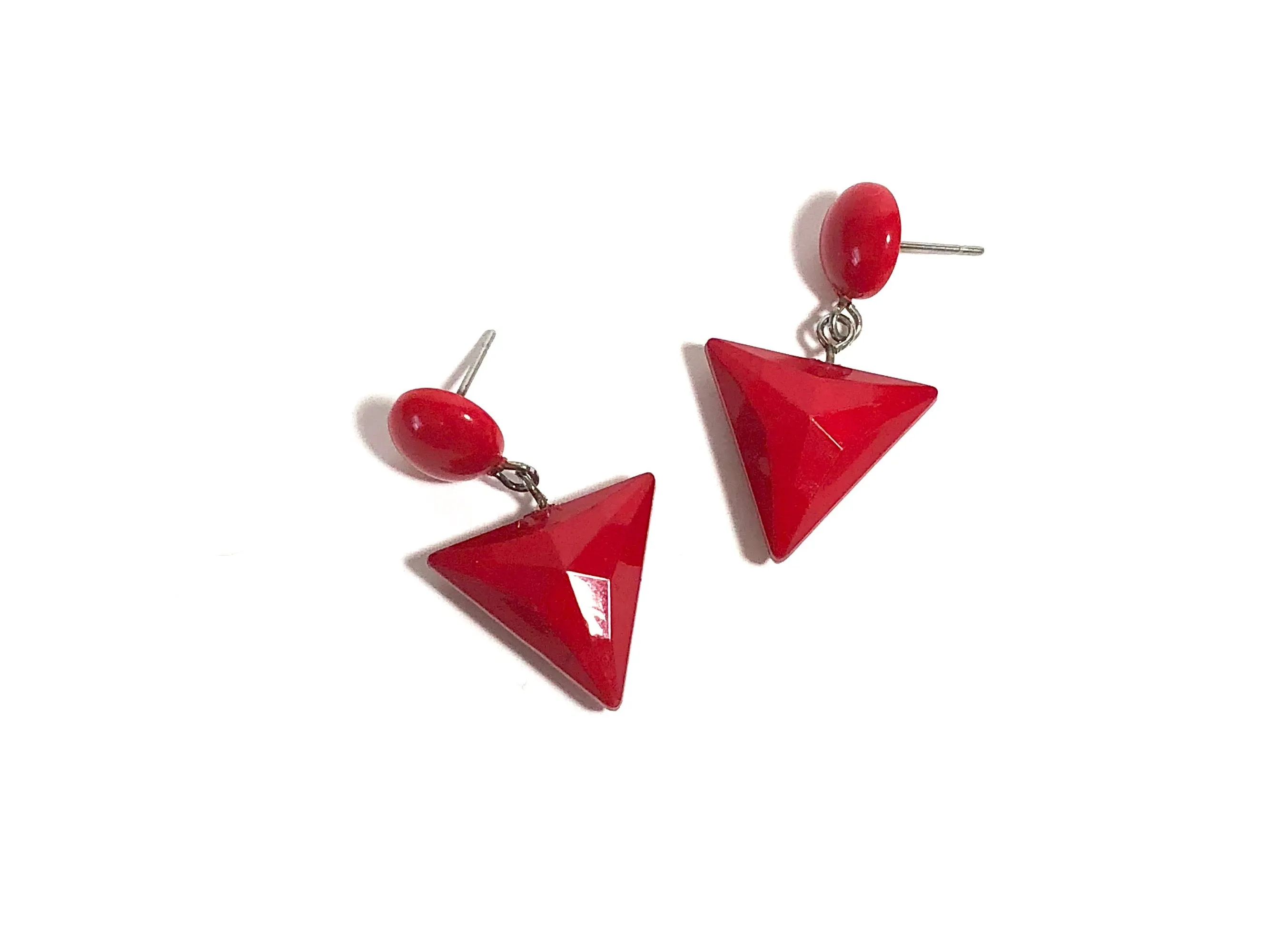 Cherry Red Triangle Statement Geo Drop Earrings