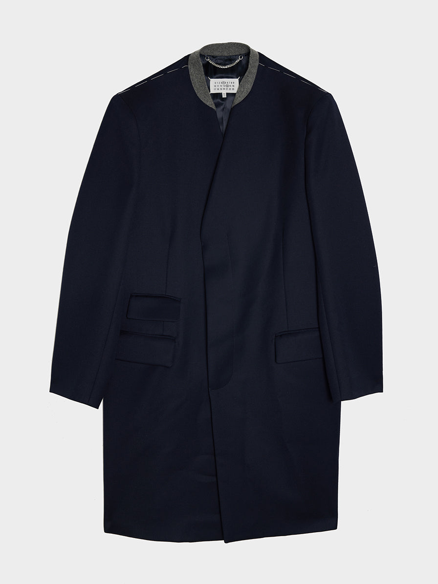 Contrast Collar Coat, Blue