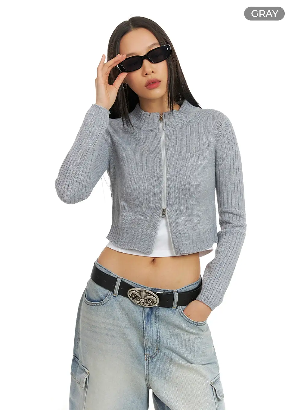 Crop Zip-Up Mock Neck Sweater IA417