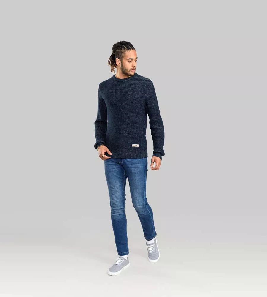 D555 Mens Rib Knit Jumper With Crew Neck (FLOWTON)