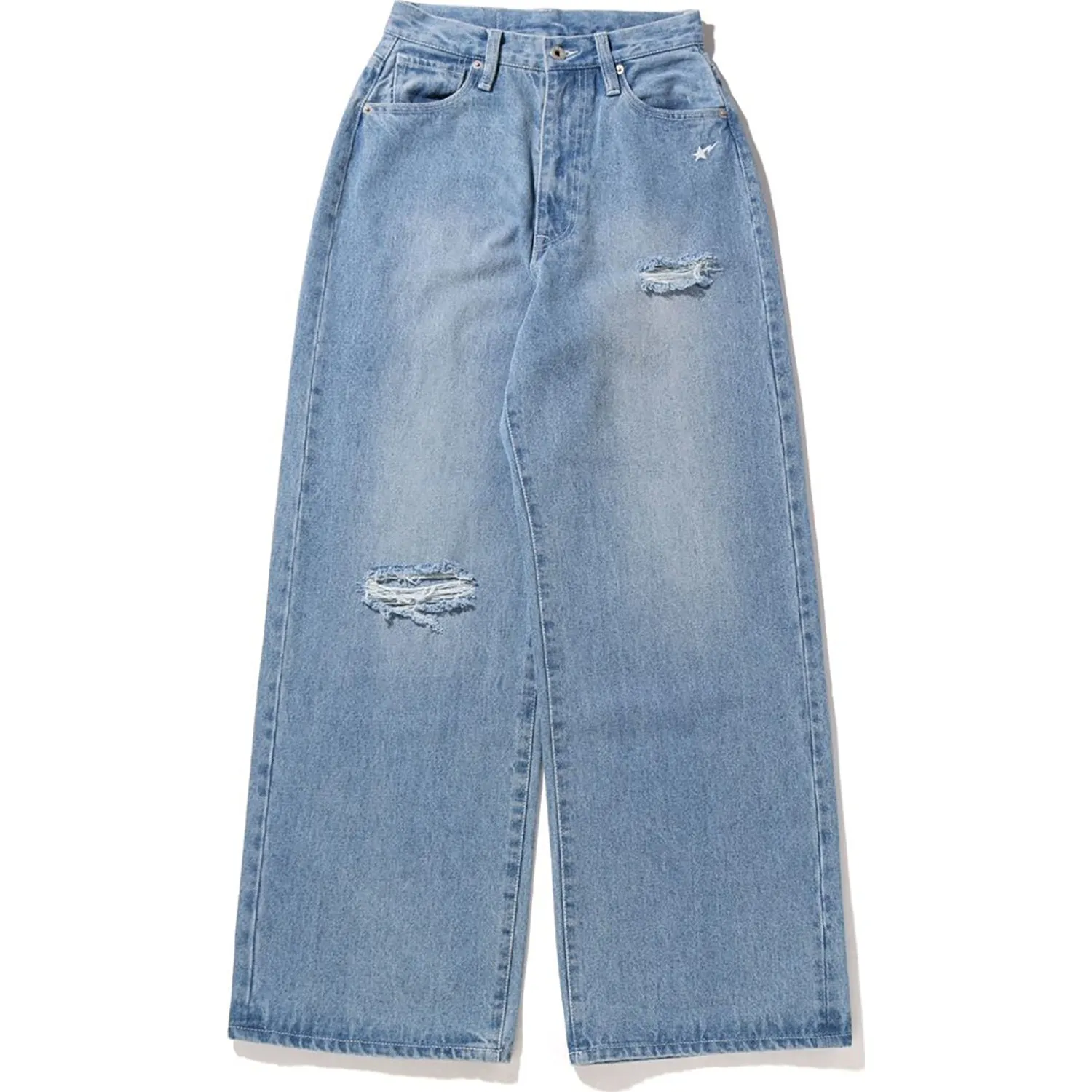 DAMAGED HIGHWAIST WIDE DENIM PANTS LADIES