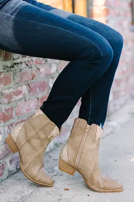 Diva Dreams Taupe Rhinestone Western Booties