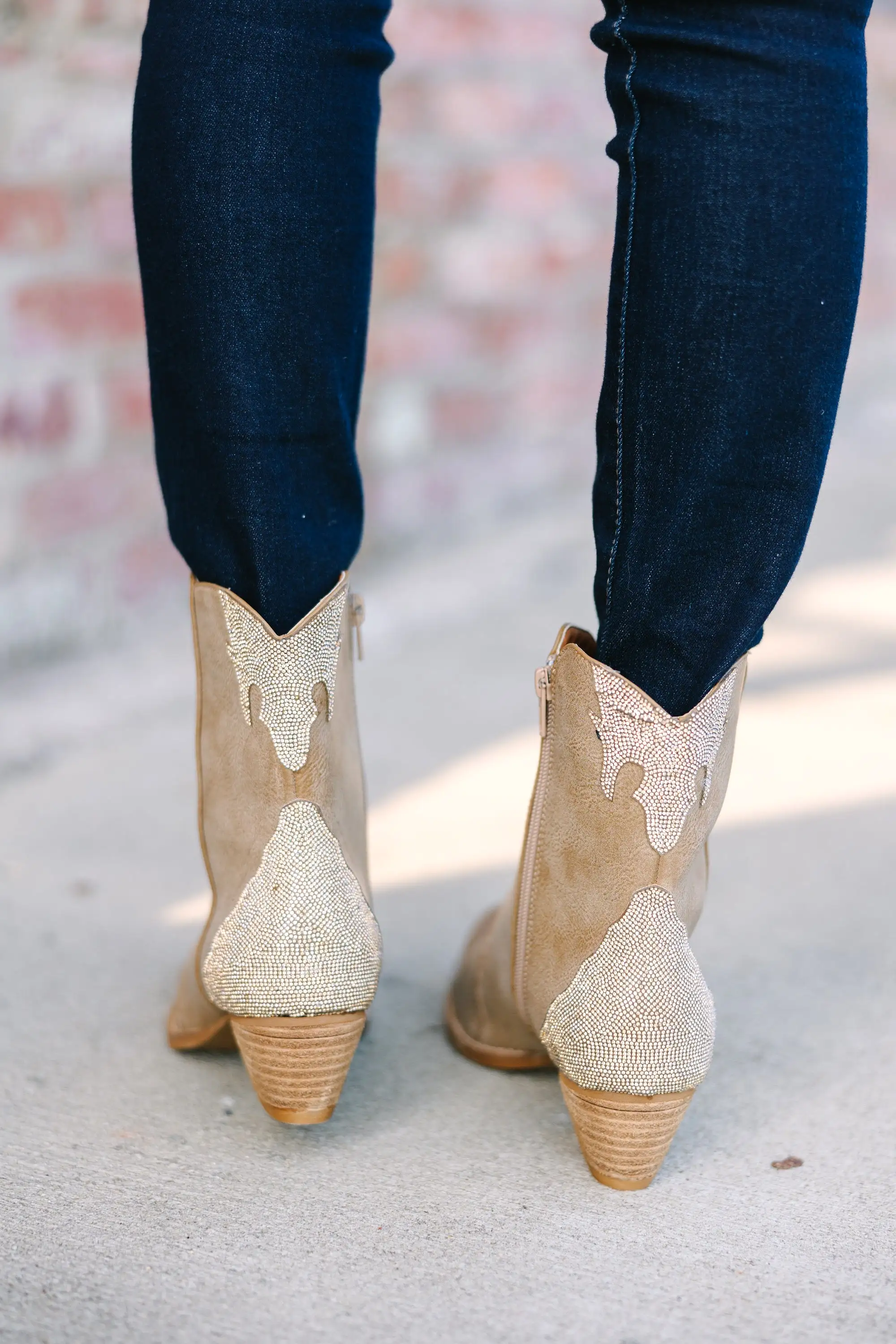 Diva Dreams Taupe Rhinestone Western Booties