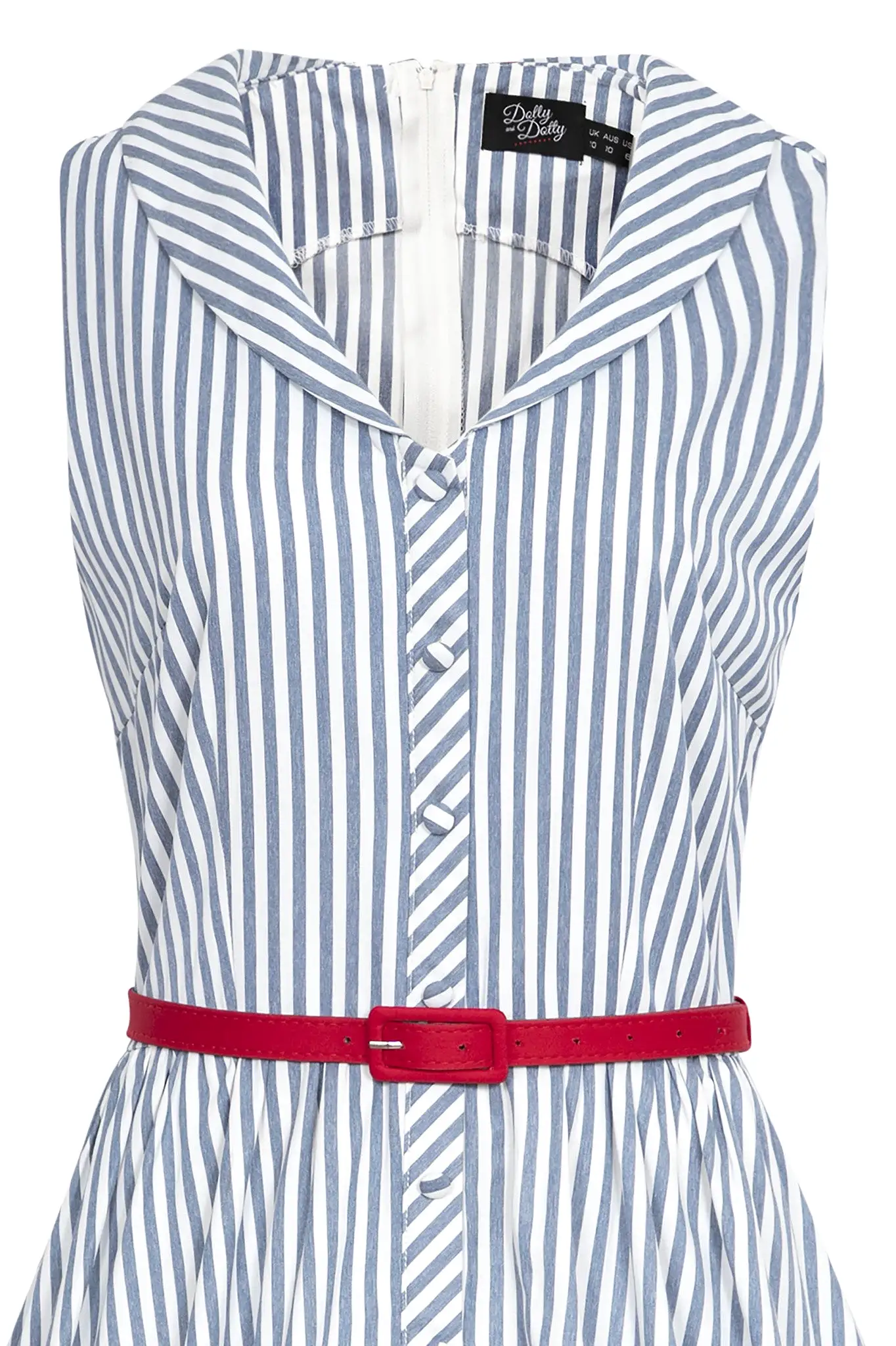 Dolly And Dotty 1950's Button Up Blue Striped Swing Dress