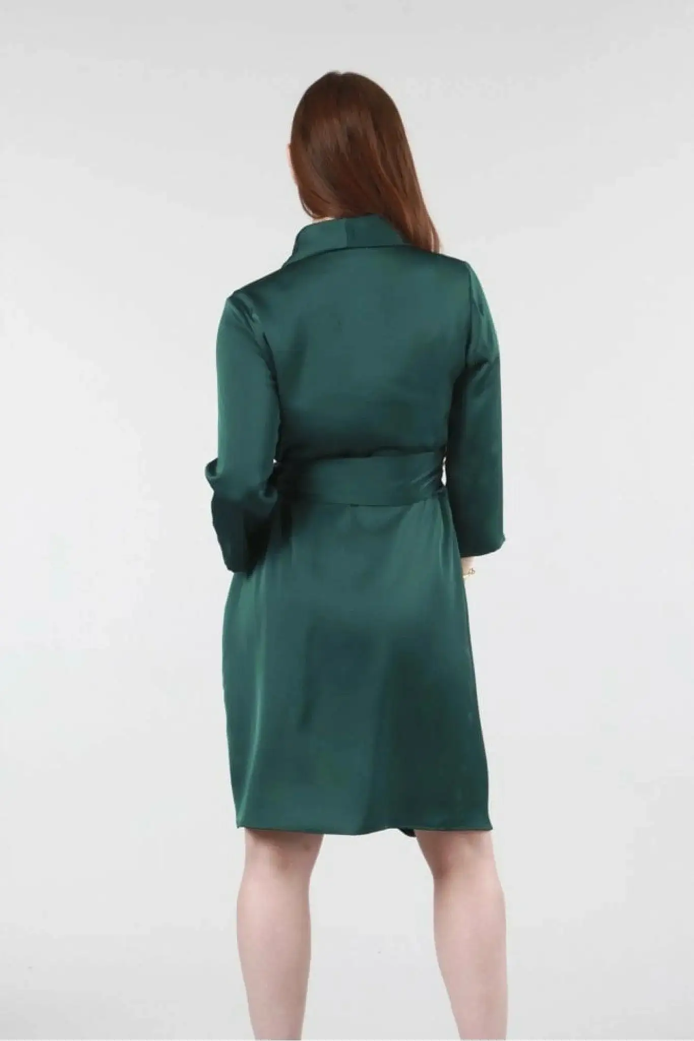 Double Second Green Wrap Belted Satin Dress