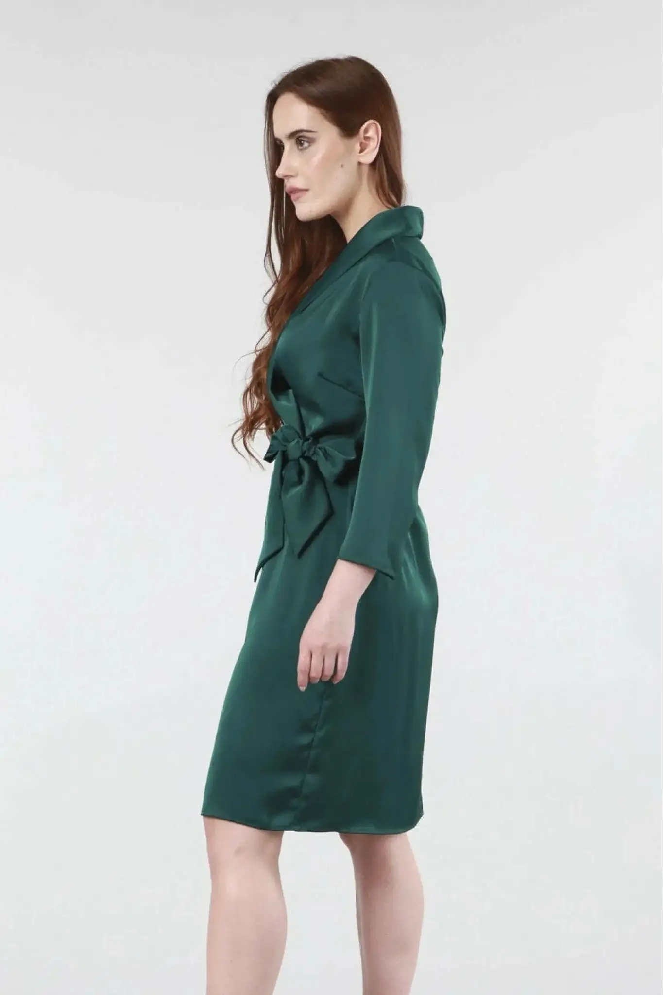 Double Second Green Wrap Belted Satin Dress