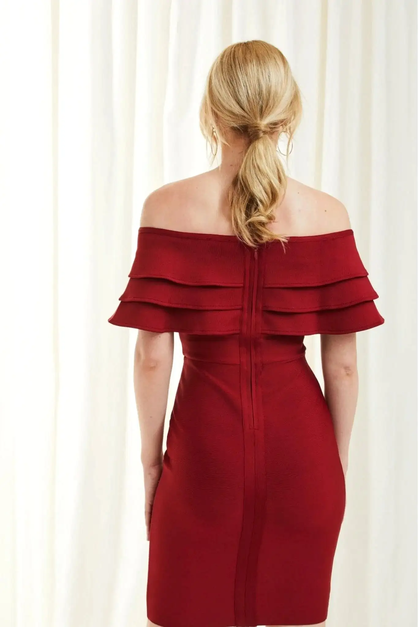 Double Second Red Triple Layer Bandage Dress