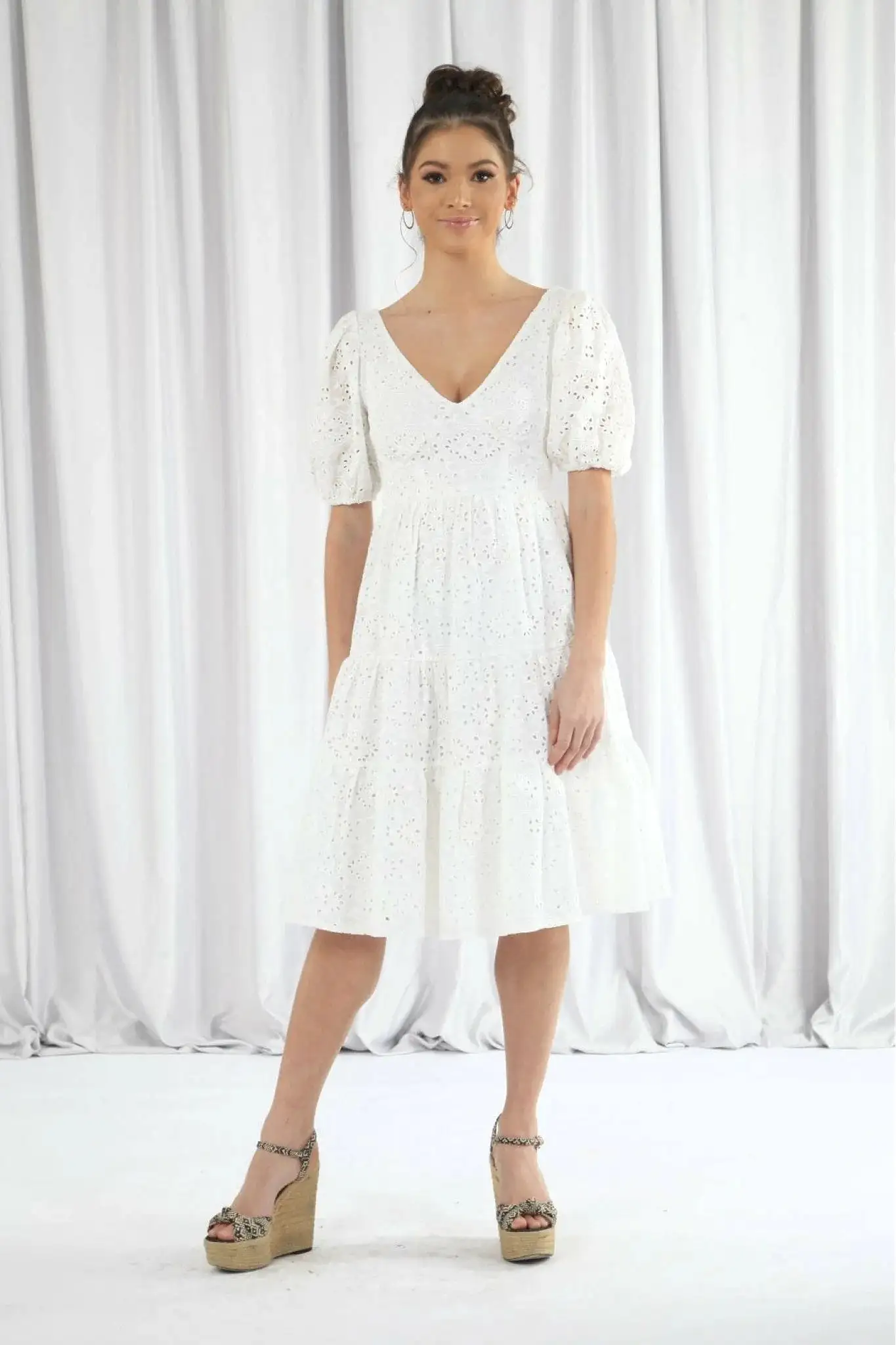 Double Second White Tiered Broderie Dress