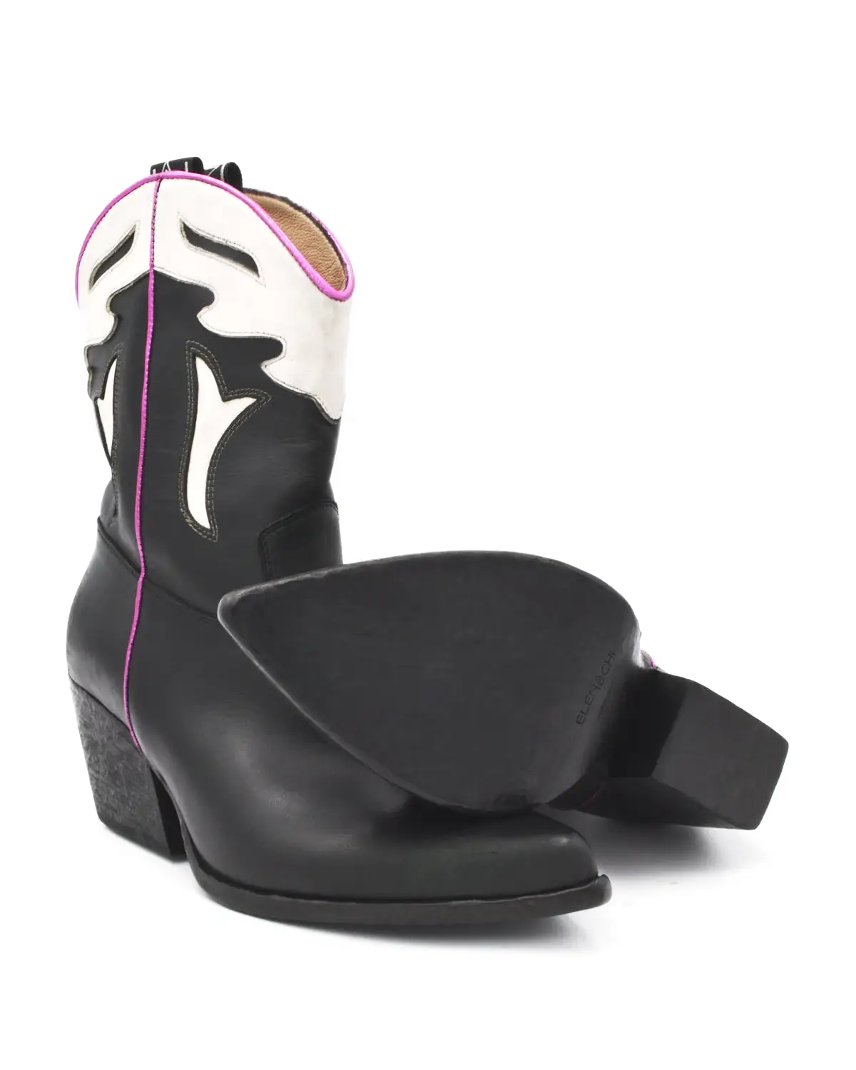 Elena Iachi Black White & Pink Western Ankle Boot