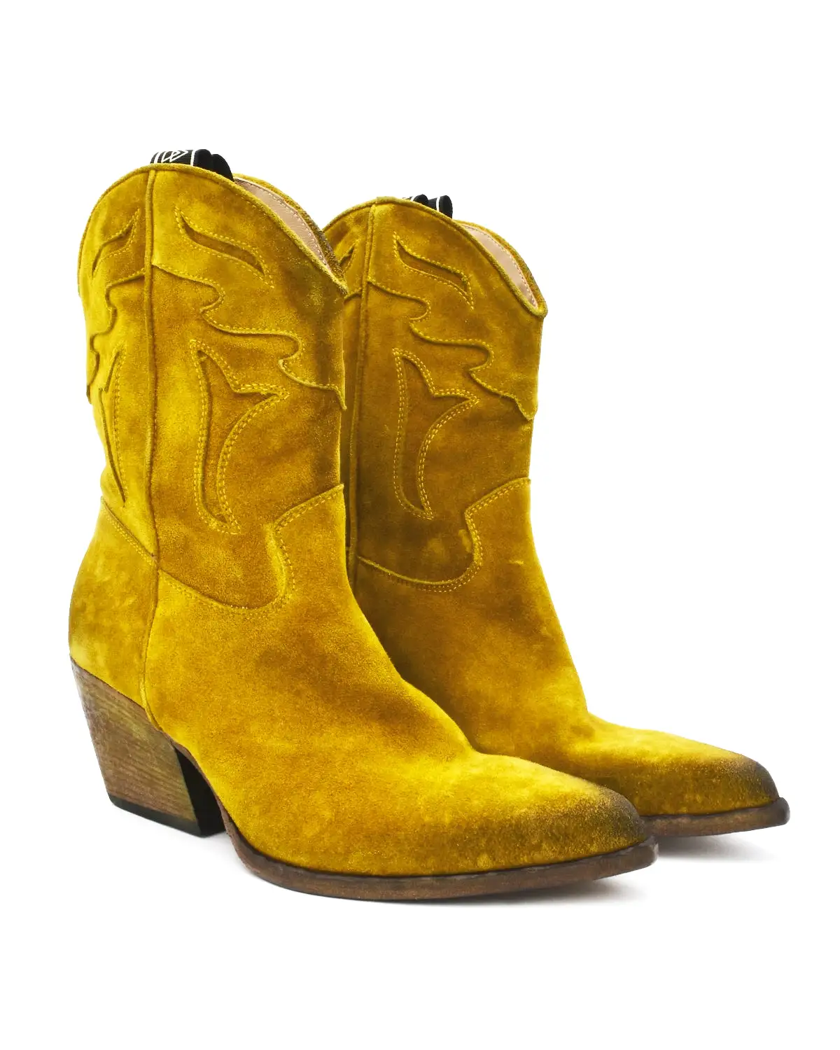 Elena Iachi Citron Yellow Dip-Dyed Suede Western Boot