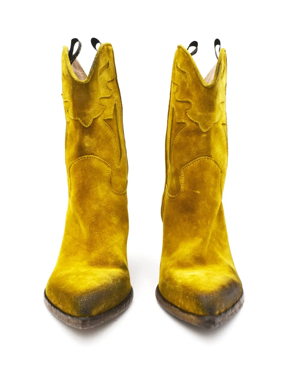 Elena Iachi Citron Yellow Dip-Dyed Suede Western Boot