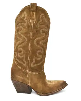 Elena Iachi Tall Brown Suede Contrast Stitched Western Boot