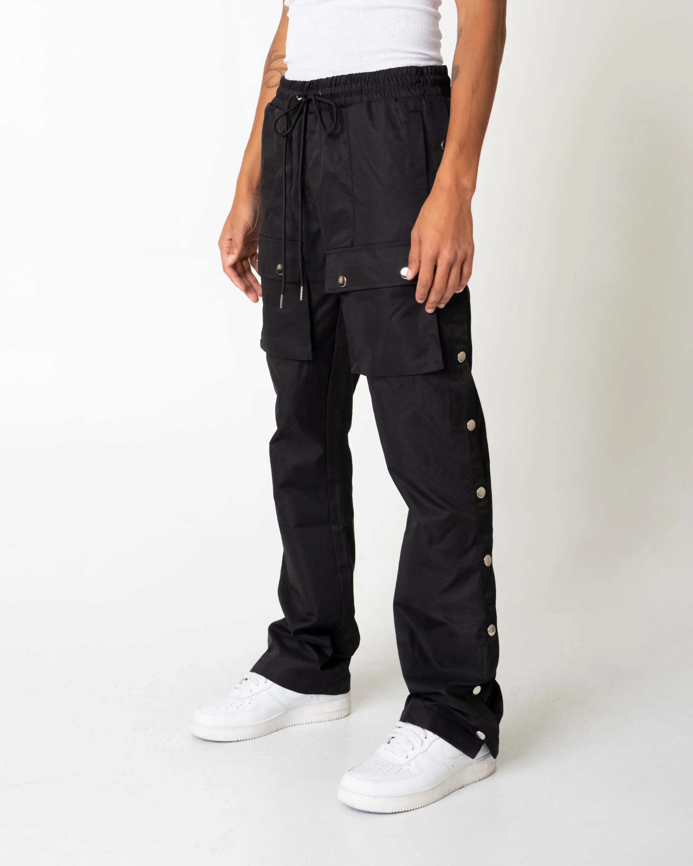 EPTM SNAP CARGO FLARED PANTS-BLACK