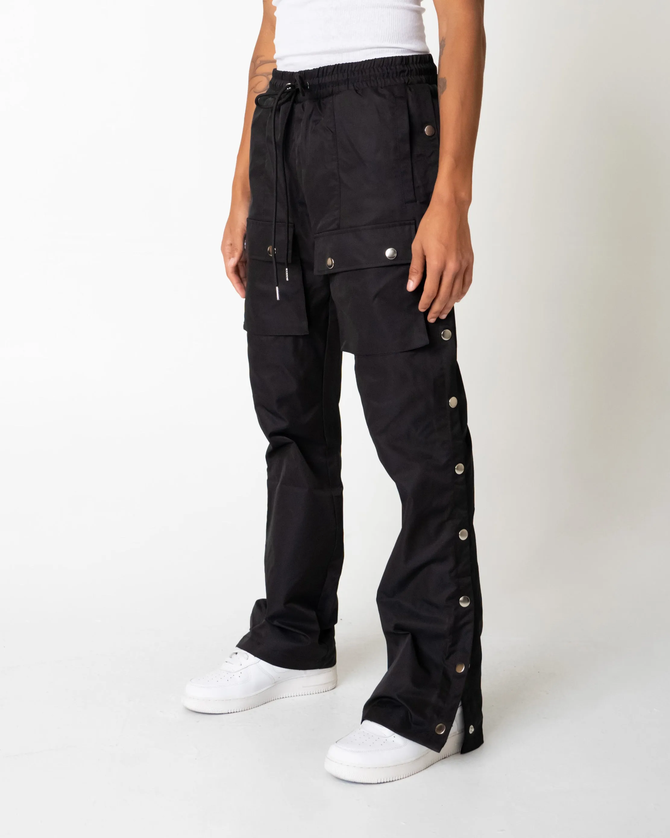 EPTM SNAP CARGO FLARED PANTS-BLACK