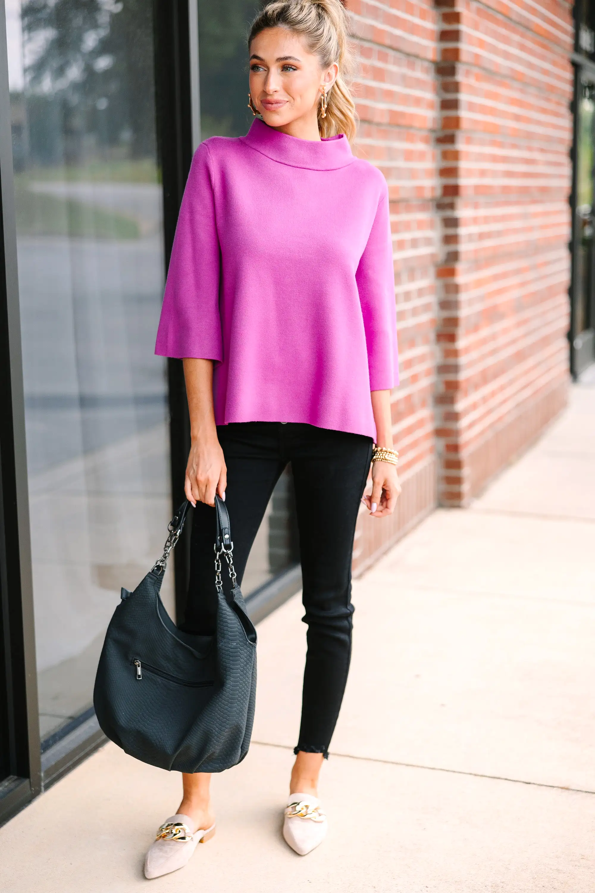 Fate: Feeling Fine Magenta Purple Mock Neck Sweater