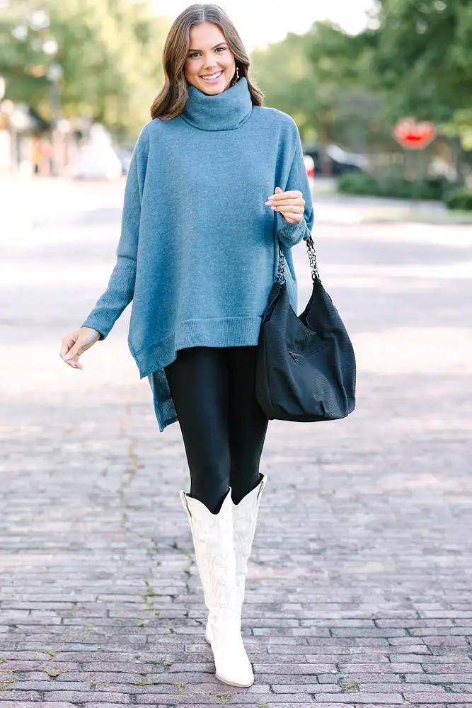 Feeling So Chipper Teal Green Cowl Neck Sweater