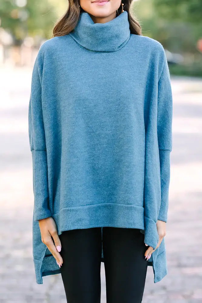 Feeling So Chipper Teal Green Cowl Neck Sweater