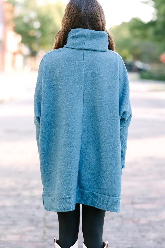 Feeling So Chipper Teal Green Cowl Neck Sweater