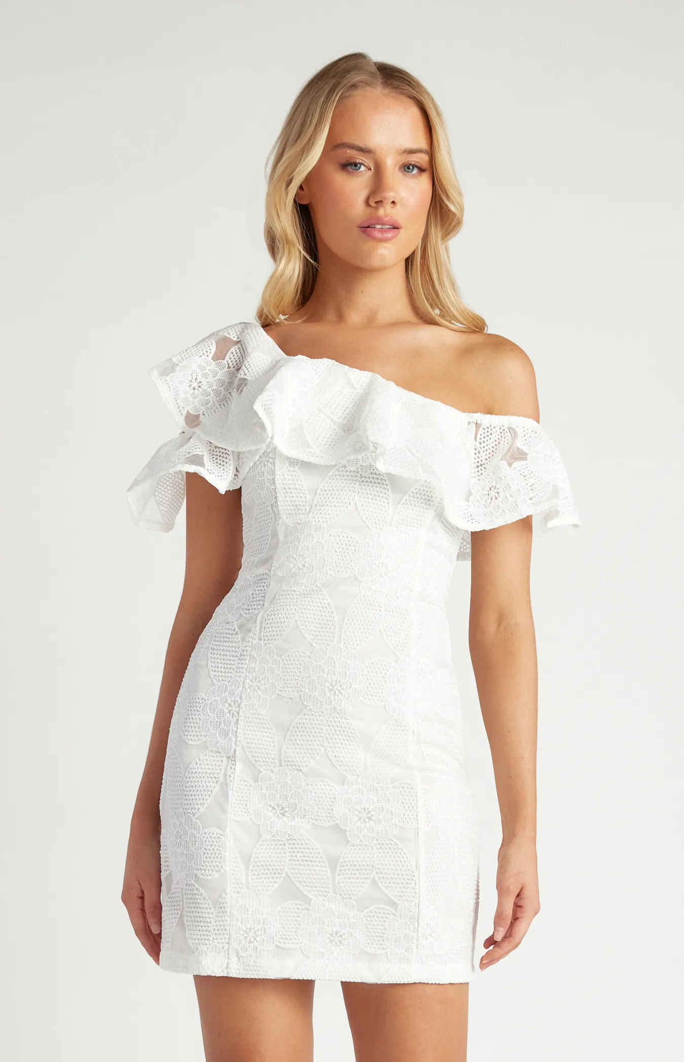 Frill Feature Neckline Embroidered Lace Dress (SDR1664B)