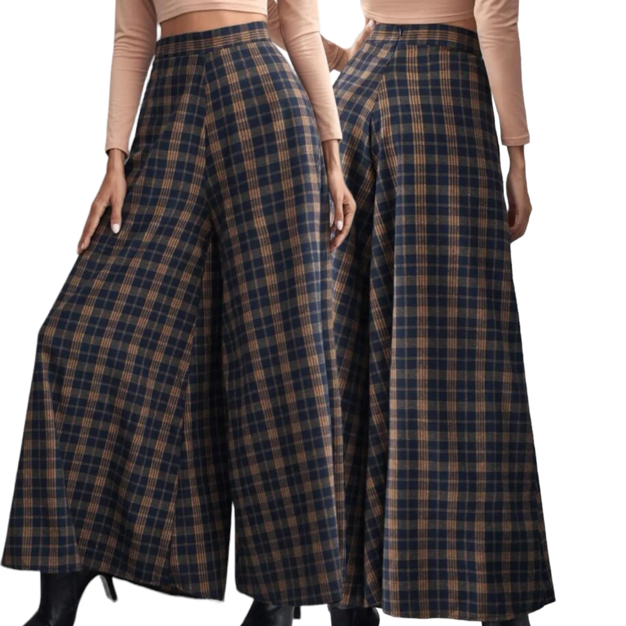 GBOSS Vintage Plaid Wide Leg Pants