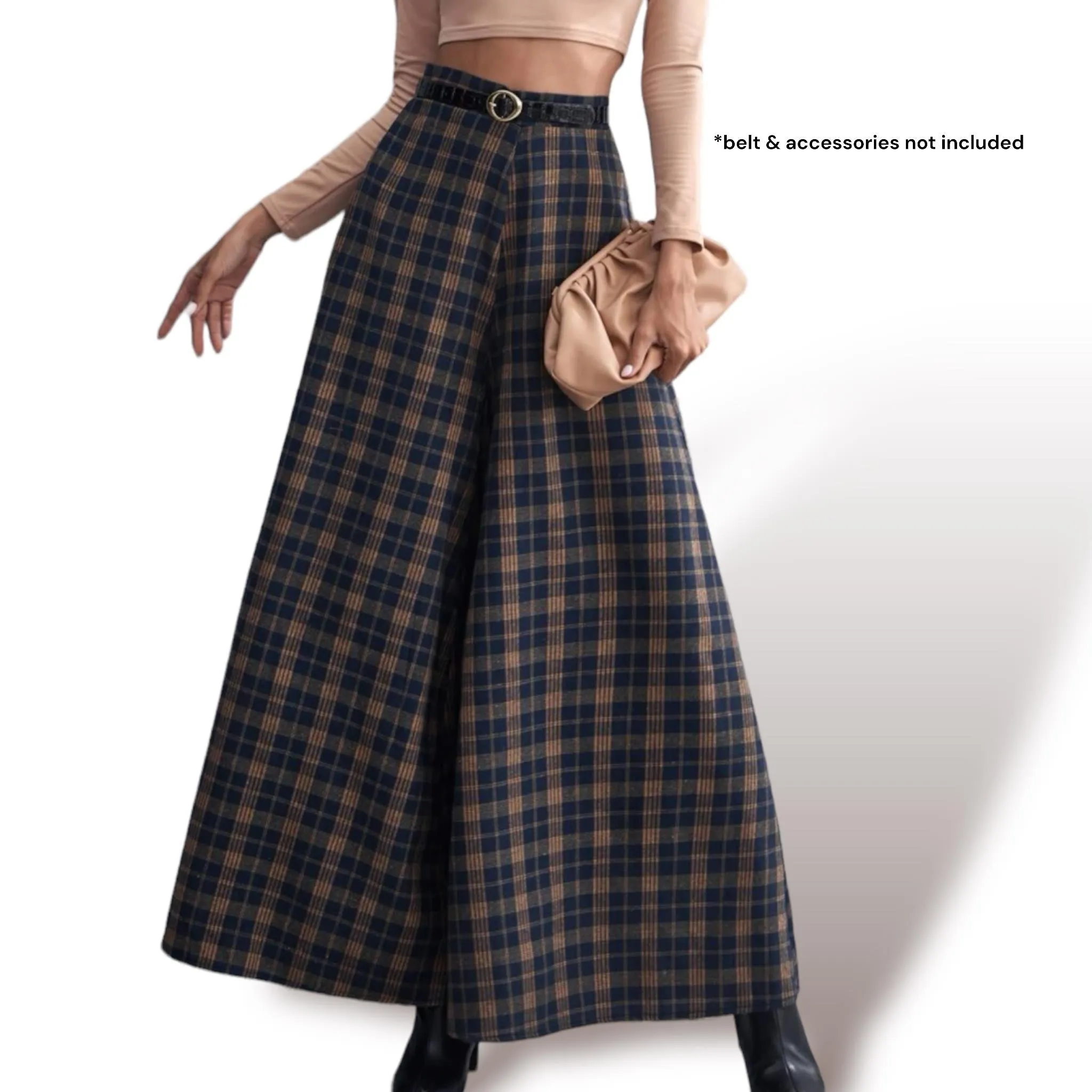 GBOSS Vintage Plaid Wide Leg Pants