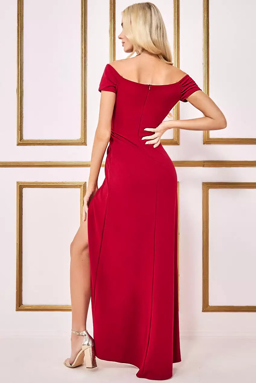 Goddiva Off The Shoulder Knot Front Maxi Dress