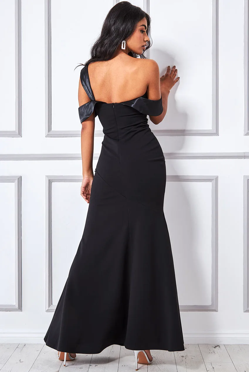 Goddiva One Shoulder Satin Band Maxi Dress