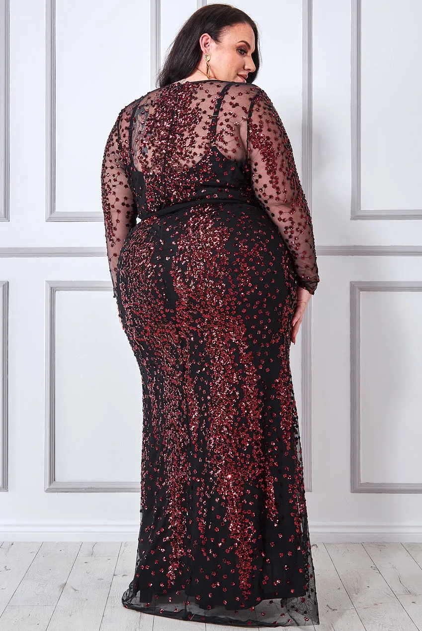 Goddiva Plus Spread On Sequin Maxi Dress