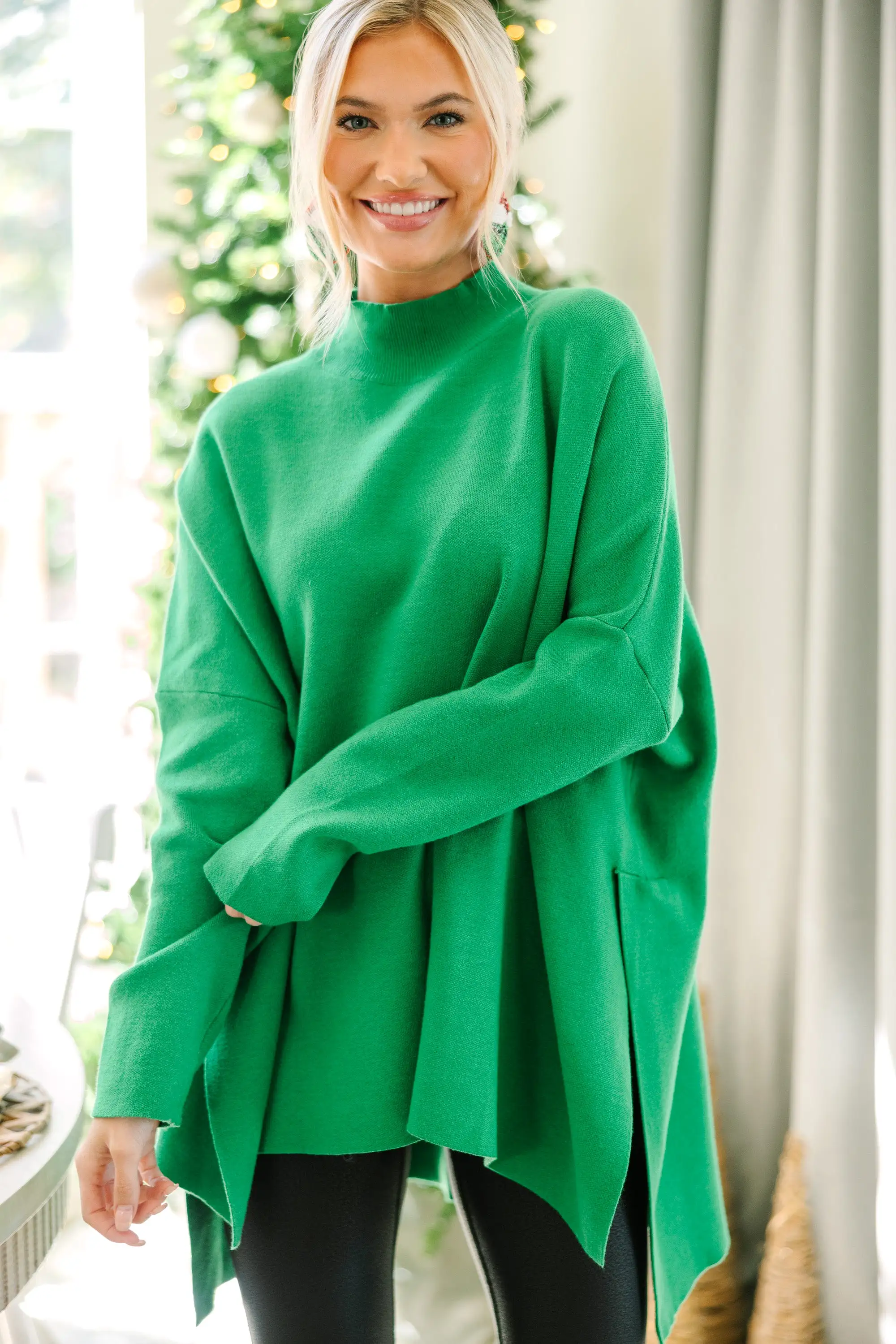 Going With You Kelly Green Mock Neck Sweater