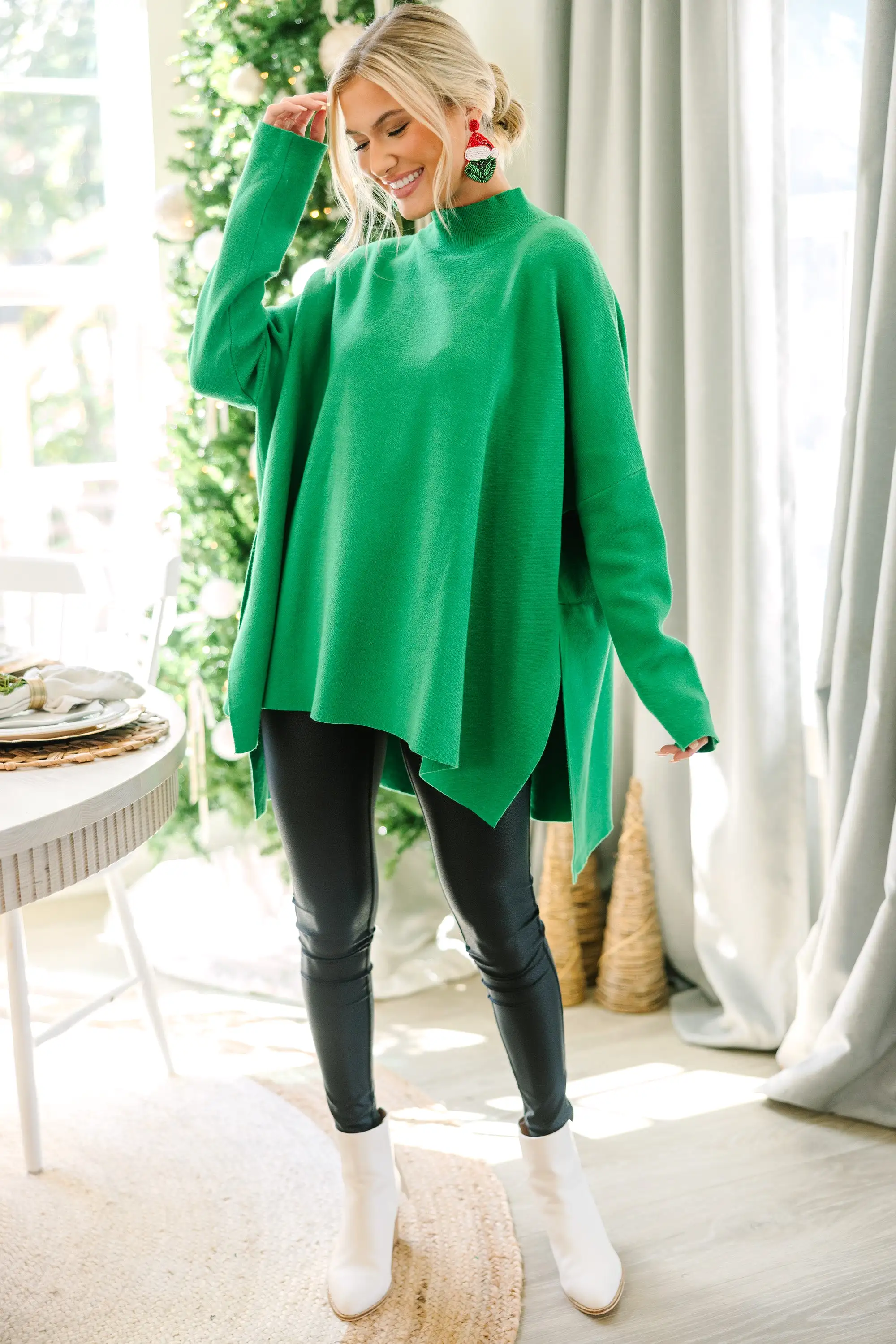 Going With You Kelly Green Mock Neck Sweater