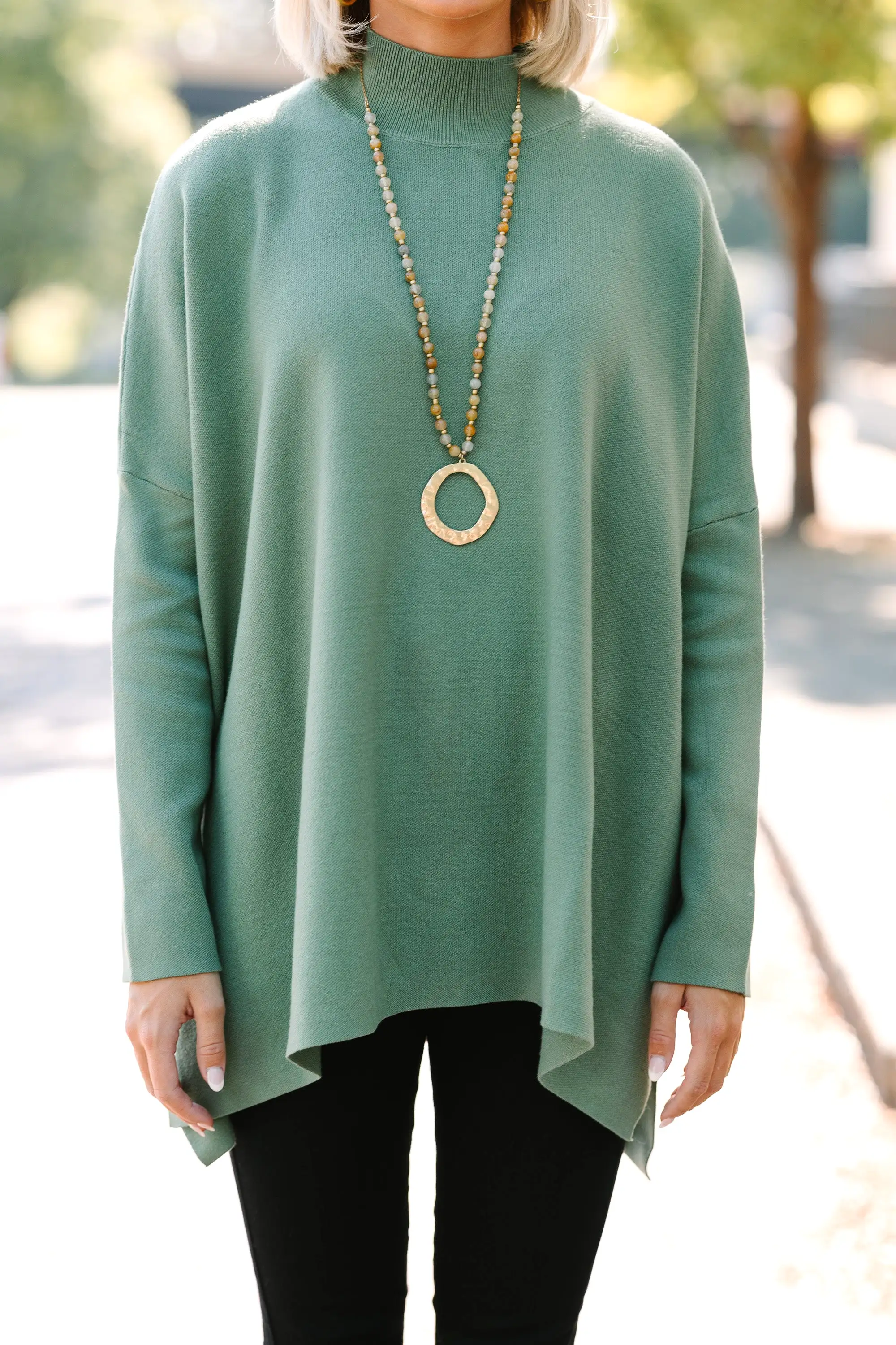 Going With You Olive Green Mock Neck Sweater