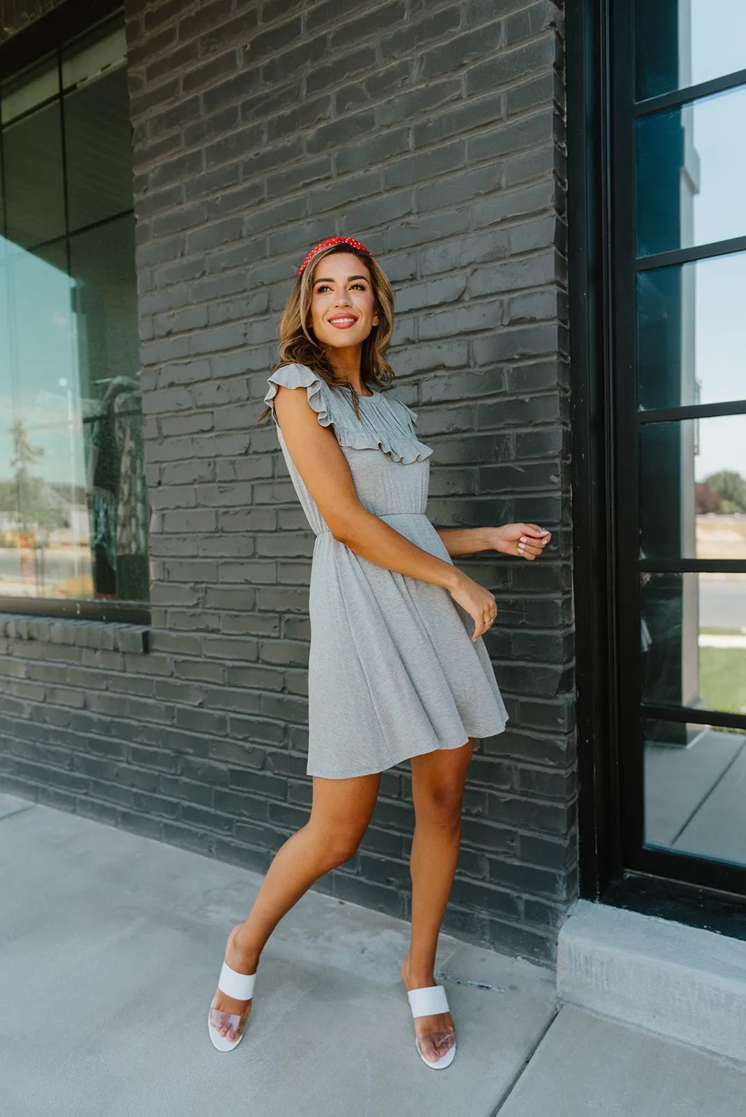 Gray Day Ruffled Yoke Dress - On Hand