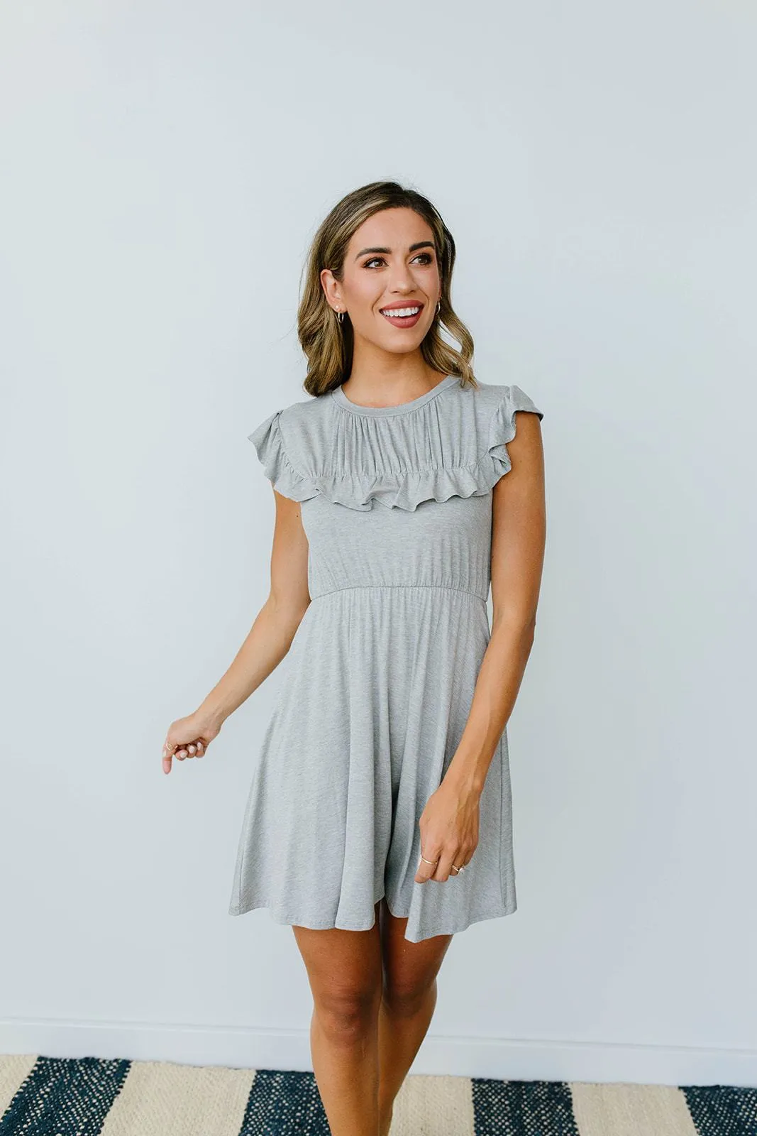 Gray Day Ruffled Yoke Dress - On Hand