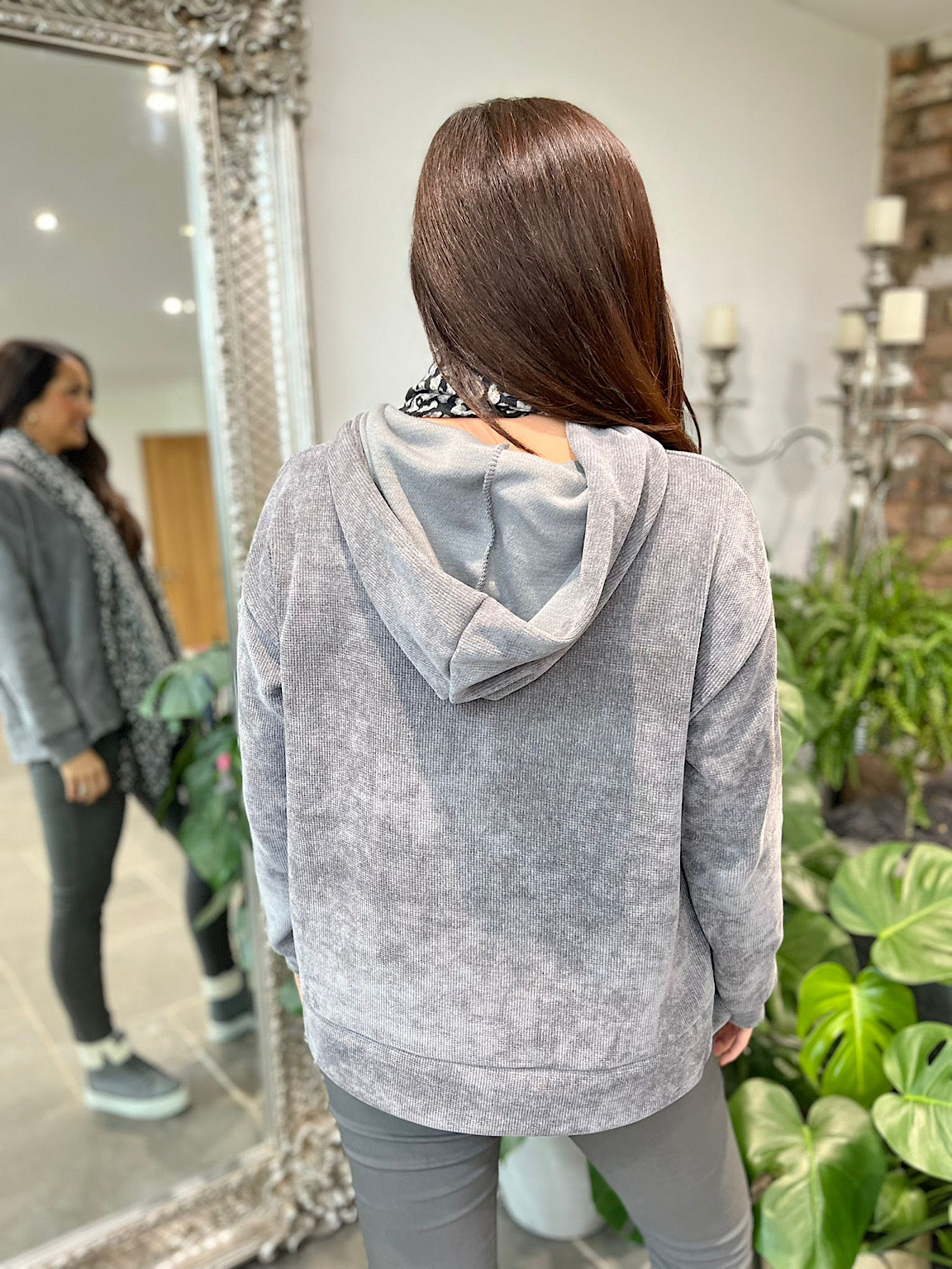 Grey Chenille Hoodie Donna