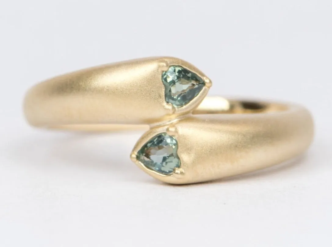 Heart-Shaped Teal Sapphire 14K Gold Puffy Dome Ring R6426