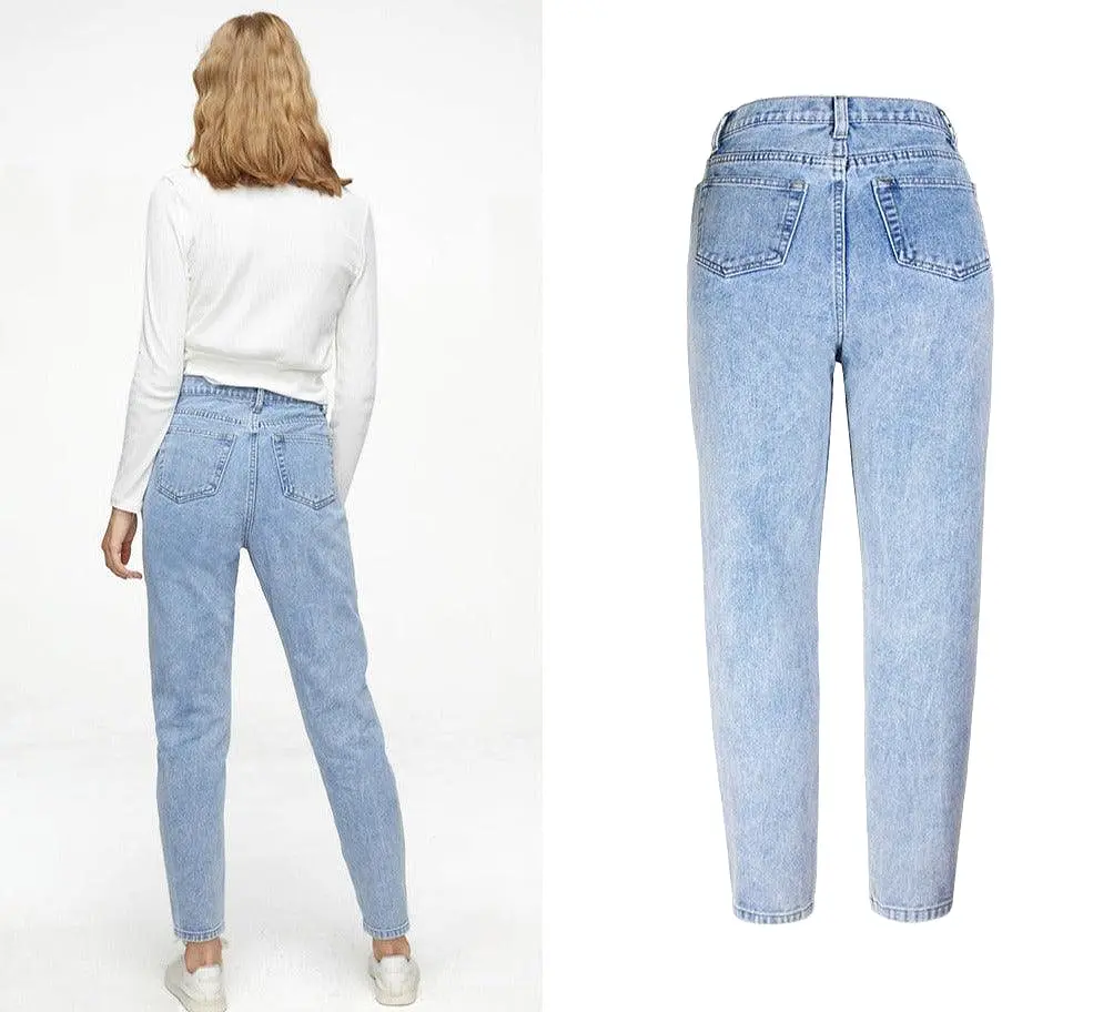 High Waist Loose Straight Wide Leg Pants Ripped Jeans